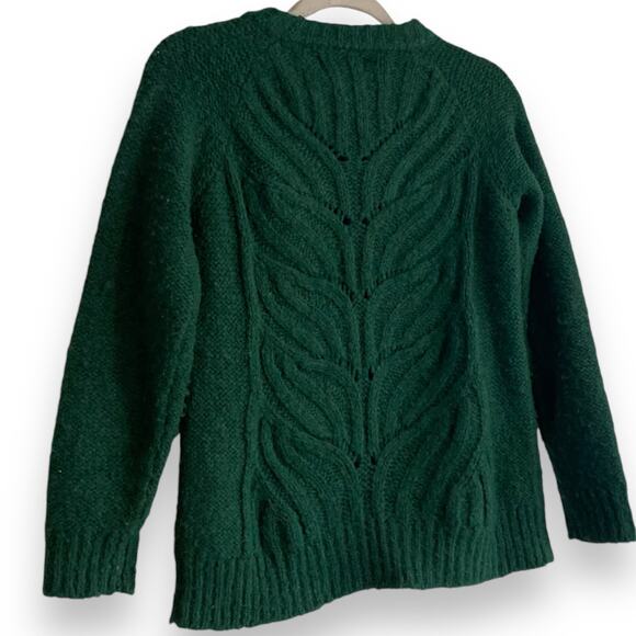 Mia Mai Green Open Knit Cable Knit Chunky Sweater Size Small Fall Academia - Picture 16 of 16